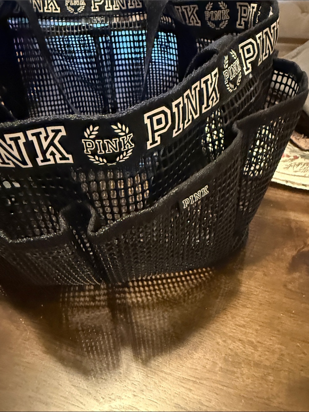 PINK Victoria's Secret Black Mesh Toiletry Organizer with Logo Trim - Picture 3 of 4